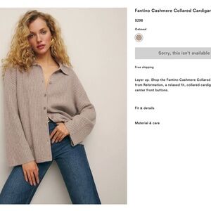 Reformation Oatmeal Fantino Cashmere Collared Cardigan